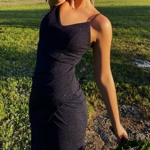 Midnight doll, navy blue prom maxi, size 5, diamond back strap